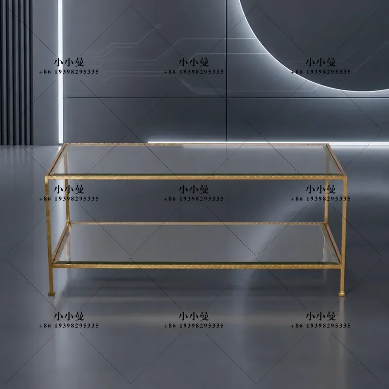 New Chinese Style Simple Modern Living Room Small Apartment Household Table Double Layer Design Tempered Glass Coffee Table