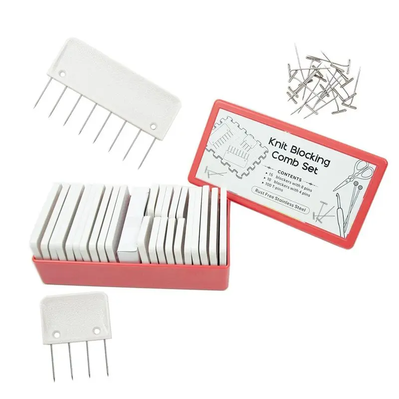 

LICE-25Pcs 25Pcs Stainless Steel Knitting Blocking Combs & 100Pcs Pins Blocking Knitting Spare Parts Crochet Lace Needlework Kni