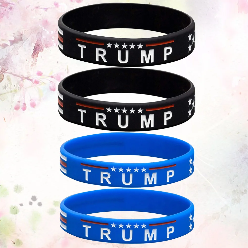 

4 Pcs/1 Pack Silicone Wristband Trump Flag Wrist Band Presidential Election Wristband for Woman Man Adults Kids (Blue/Black,