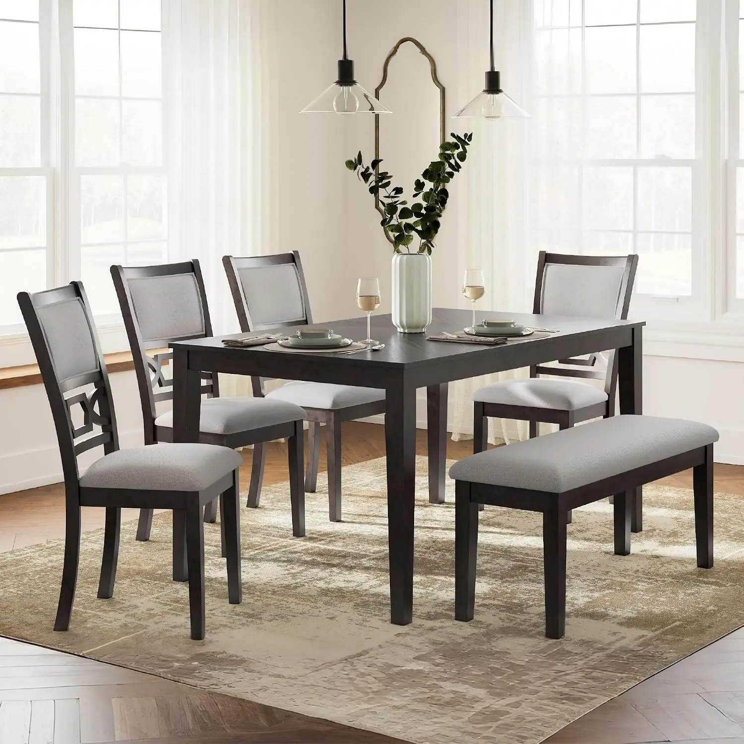 Langwest 6-Piece Dining Table Set with Bench