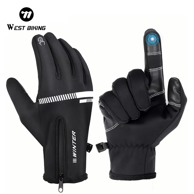 WEST BIKING Cycling Gloves Winter Fleece Thermal MTB Bike Gloves Touch Screen Outdoor Camping Hiking Motorcycle Bicycle Gloves