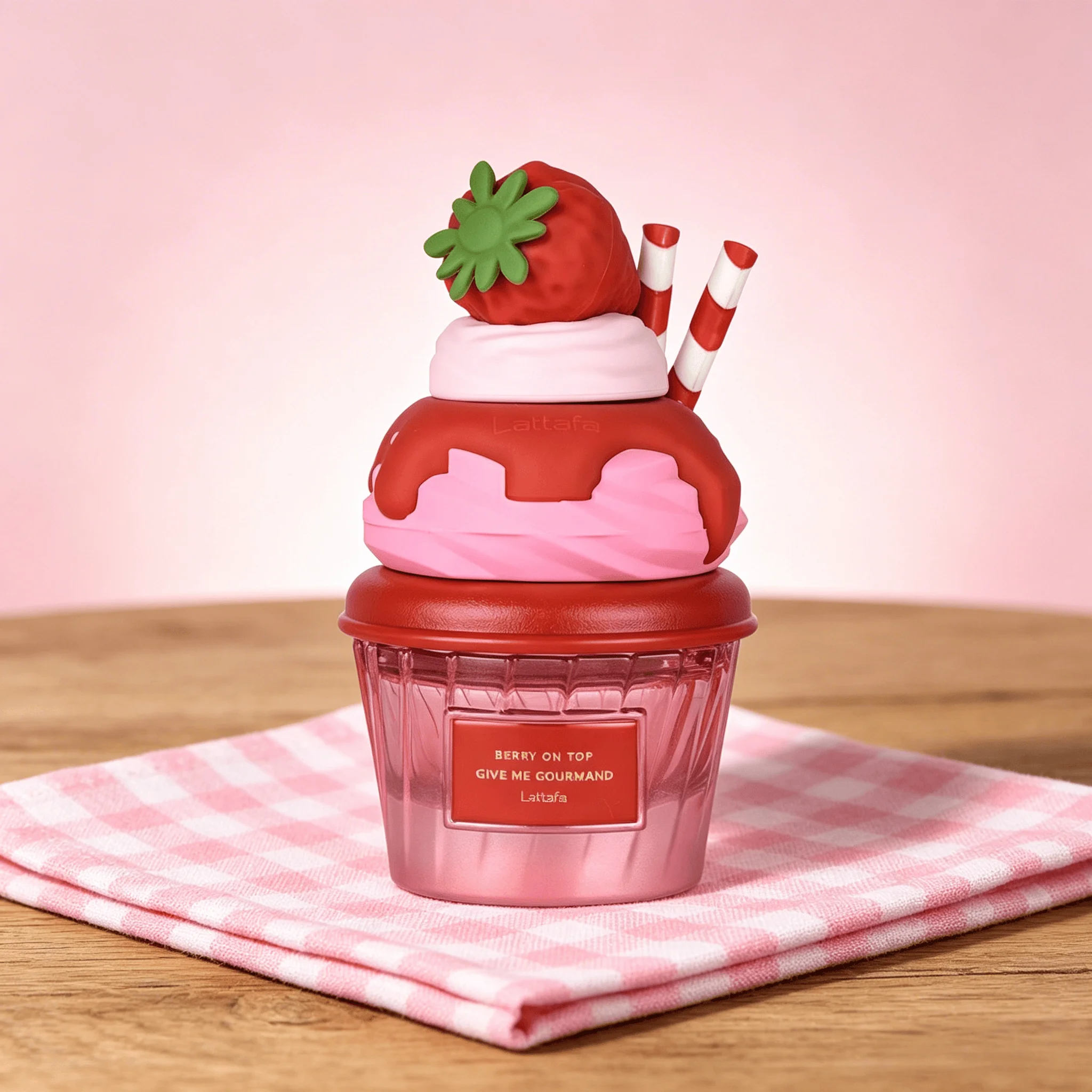 YARA LATTAFA Berry On Top Give Me Gourmand Eau de Parfum 100ML Long Lasting Sweet Juicy Strawberry Milky Cream Dessert Fragrance Women Perfume Cute 3D Strawberry Whipped Cream Cup Bottle Fruity Gourmand Scent Birthday Holiday Gift for Ladies