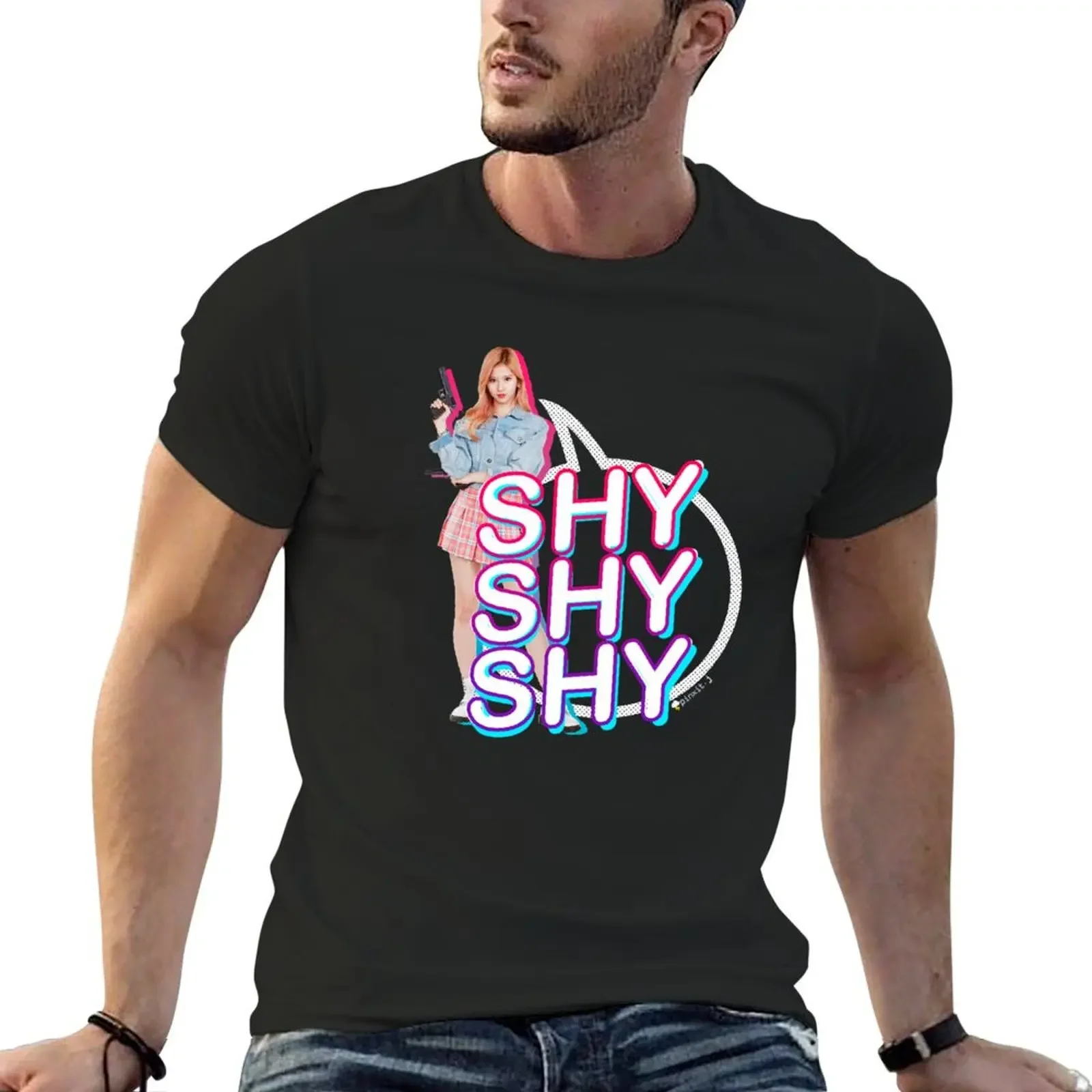 

TWICE () - Sana [ ShyShyShy Power ] T-shirt graphics plus sizes funnys boys whites black t-shirts for men