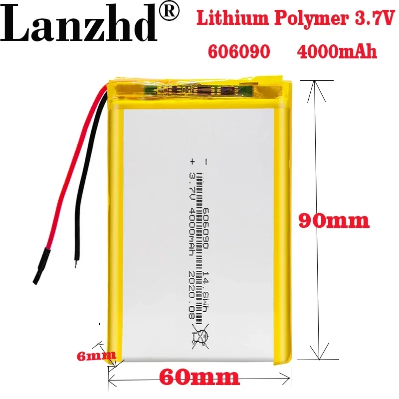 

1-10PCS Lithium Polymer 3.7v 4000mAh 606090 Rechargeable Lipo Battery For GPS MP4 Camera Power Bank Tablet Electric Toys PAD DVD