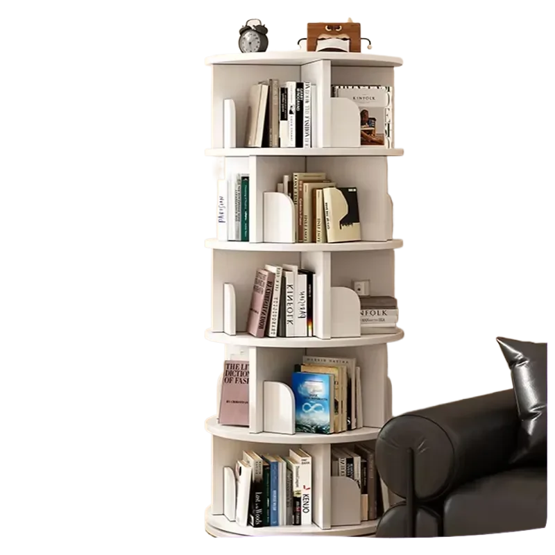 Modern Wooden Bookshelf Easy Assembly 360 Degree Rotating Multi Layer Stackable Space Saving Storage Shelf for Living Room