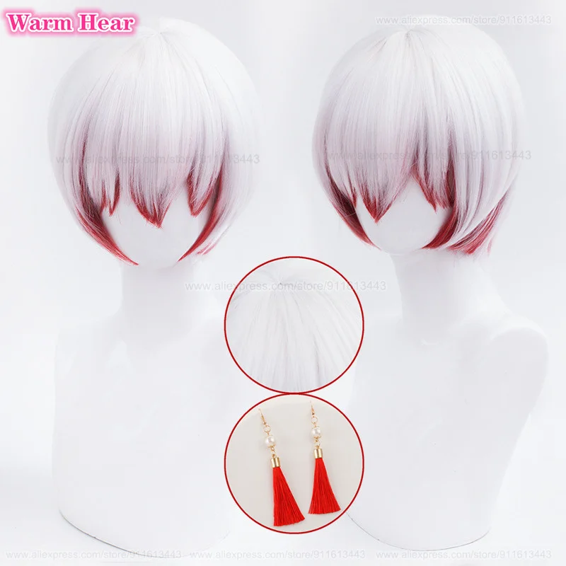 

Anime Tetcho Suehiro Cosplay Wig Short 30cm White Red Gradient Wig Earrings Heat Resistant Synthetic Party Unisex Wigs +Wig Cap