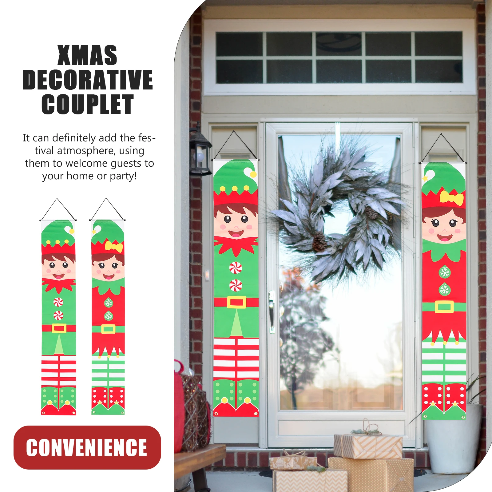 

Couplets Door Decor naments Polyester Banner Home Supplies Xmas Porch Sign Lovely Pattern Couplet