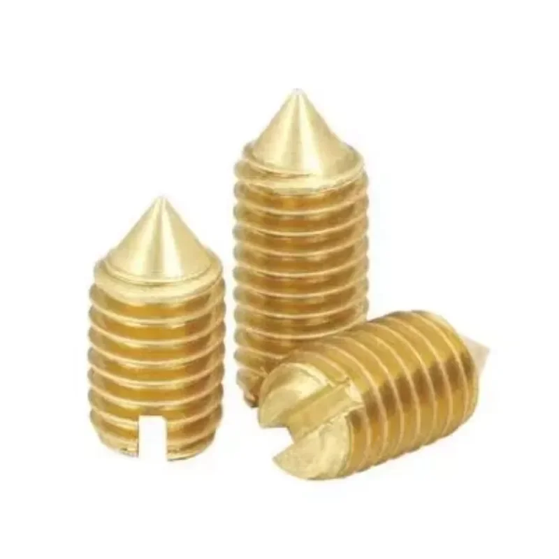 

POjNAiHT 10pcs M4 brass tip screws bolt slotted tips tightening machine meter headless stop screw bolts 4mm-8mm length