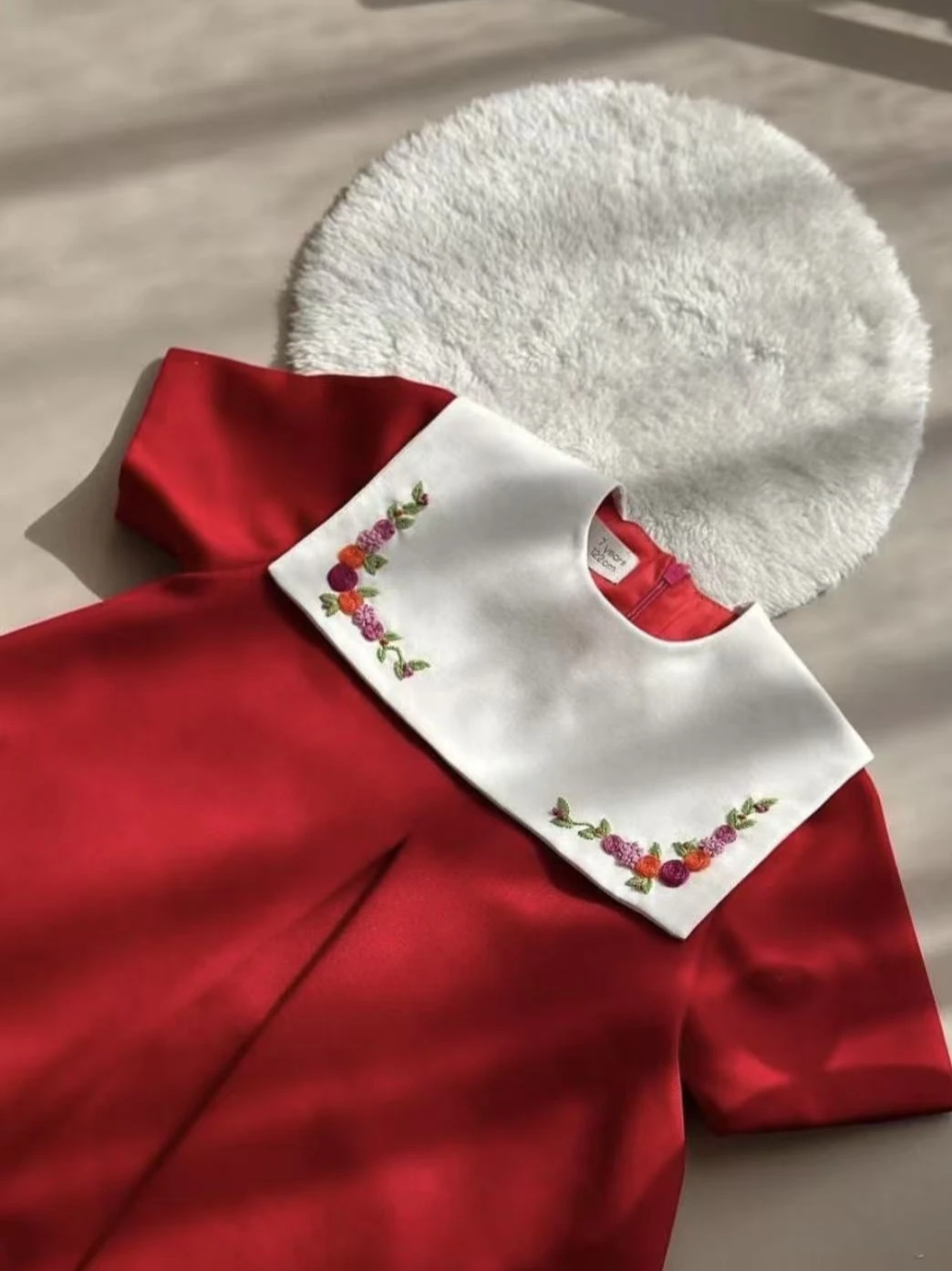 0-12Y Baby Girl Summer Collar Embroidery Red Dress for Birthday Photography Holiday Eid Christmas B479