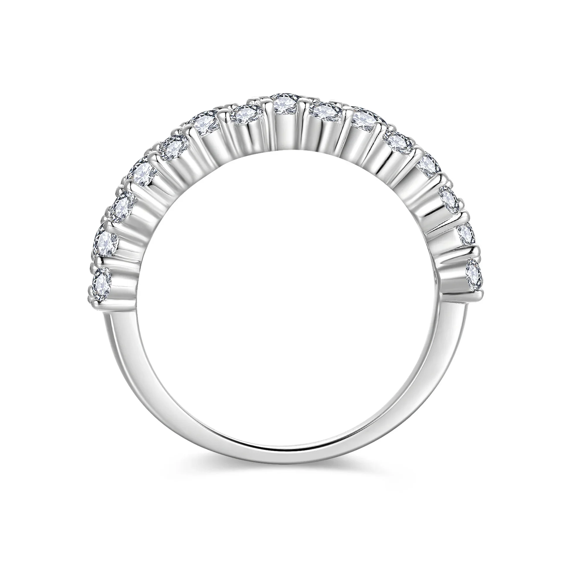 LinkerLove 925 Silver Moissanite Curved Wedding Band Wavy Design Pave Setting Half Eternity Diamond Ring Birthday Gift for Women