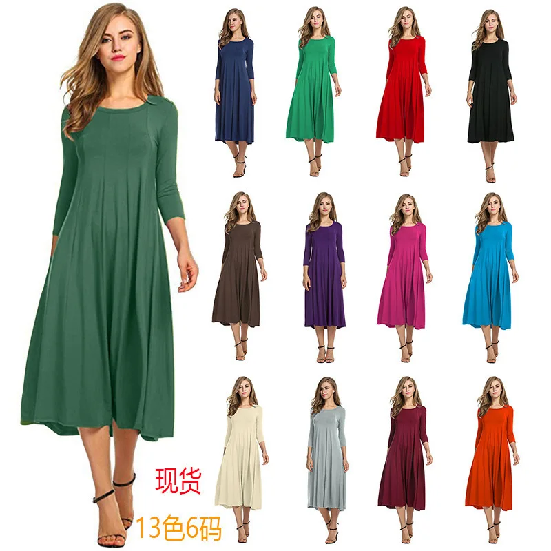 

Women Autumn Solid Party Dress Casual Vestidos Robes Long Dresses For Women Sukienka Midi Long Skirt Vestido De Mujer Robe