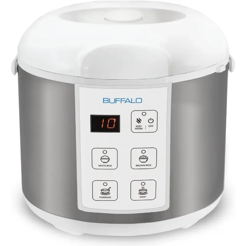 Buffalo Classic Rice Cooker with Clad Stainless Steel Inner Pot (10 cups) - Electric Rice Cooker for White/Brown Rice