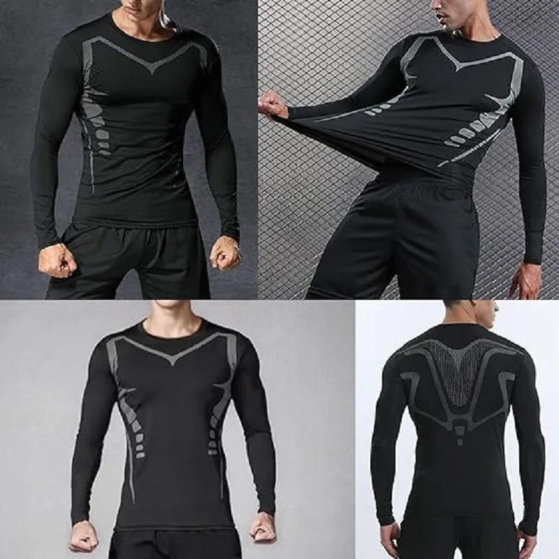 Men's Long Sleeve Compression T‑Shirt Quick Dry Moisture Wicking Fitness Tight Sport Top for Gym Running Jogging Training Sports