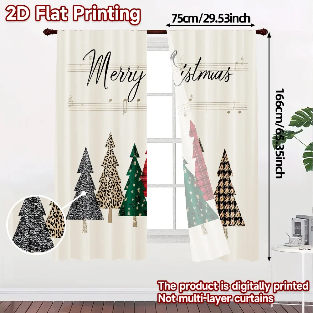 2D Flat Printing,JIT 2pcs, Curtains (Without Rod) Festive Forest Print Popular Curtains Durable 100% Polyester Fabric Curtains