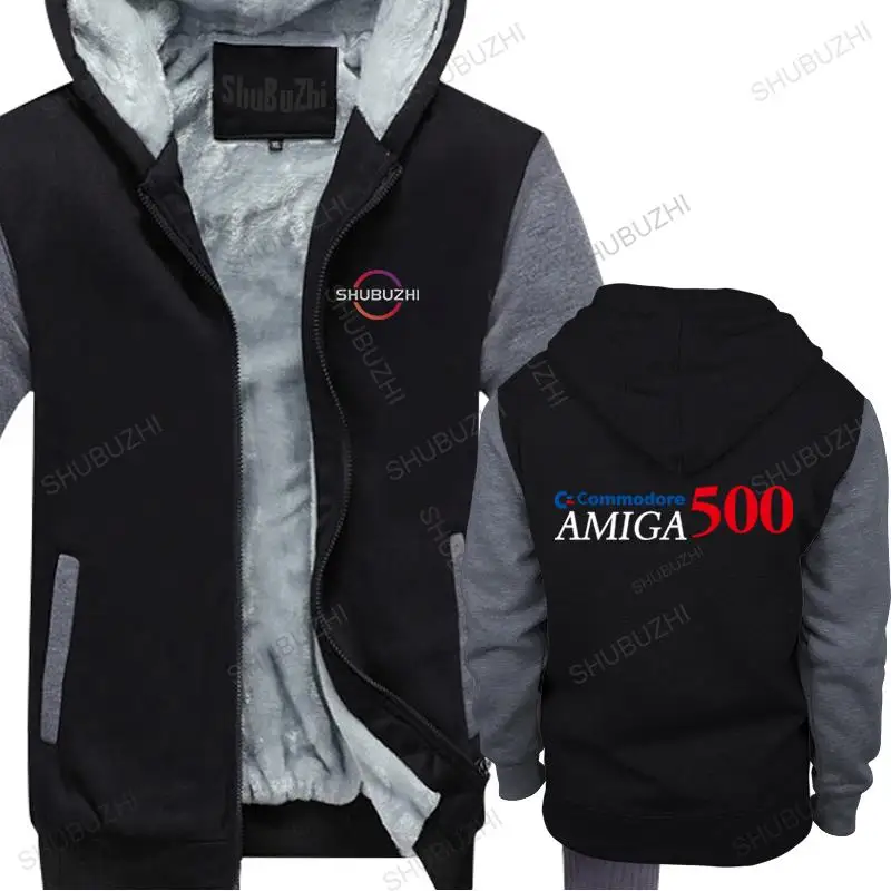 men's winter hoody vintage zipper jacket hooded COMMODORE AMIGA 500 COMPUTER warm hoodie Retro 80s Video Games C64 ZX Spectrum