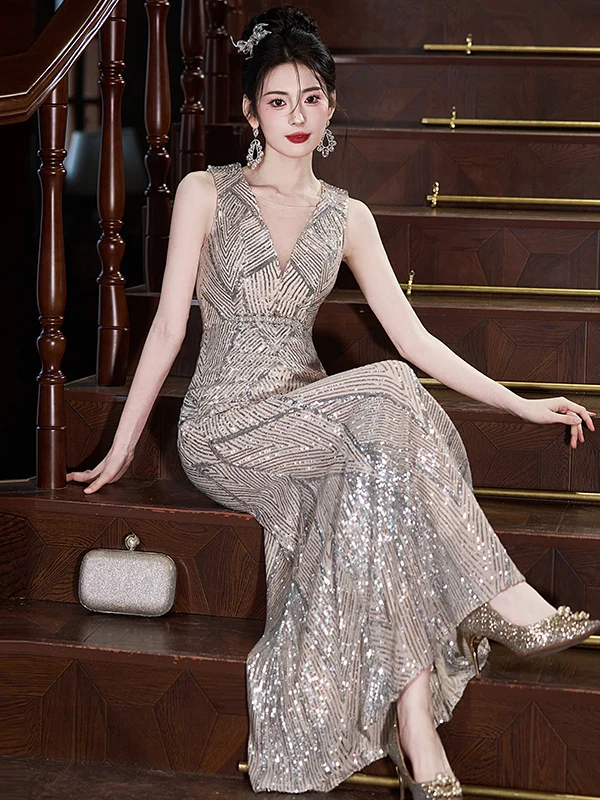 

iny Sequin Evening Gown 2026 New Sle Tailored High-End Sensation Luxury Birthday Women's Dr Fi Tail Ele Personali