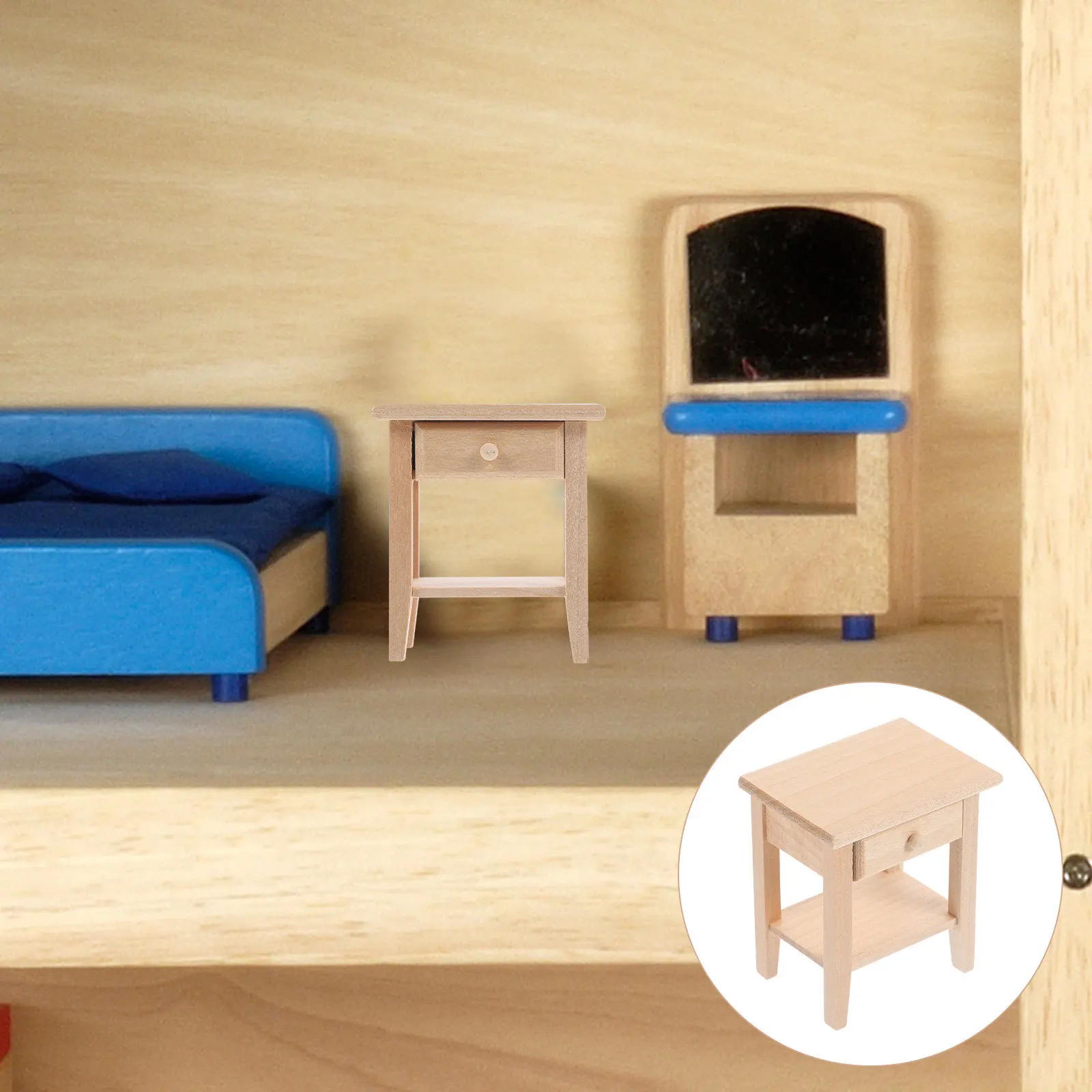 

Miniature Bedside Table Wooden Nightstand Mini Size Lightweight Bedroom Supplement 1 12 Scale Mini House Decor