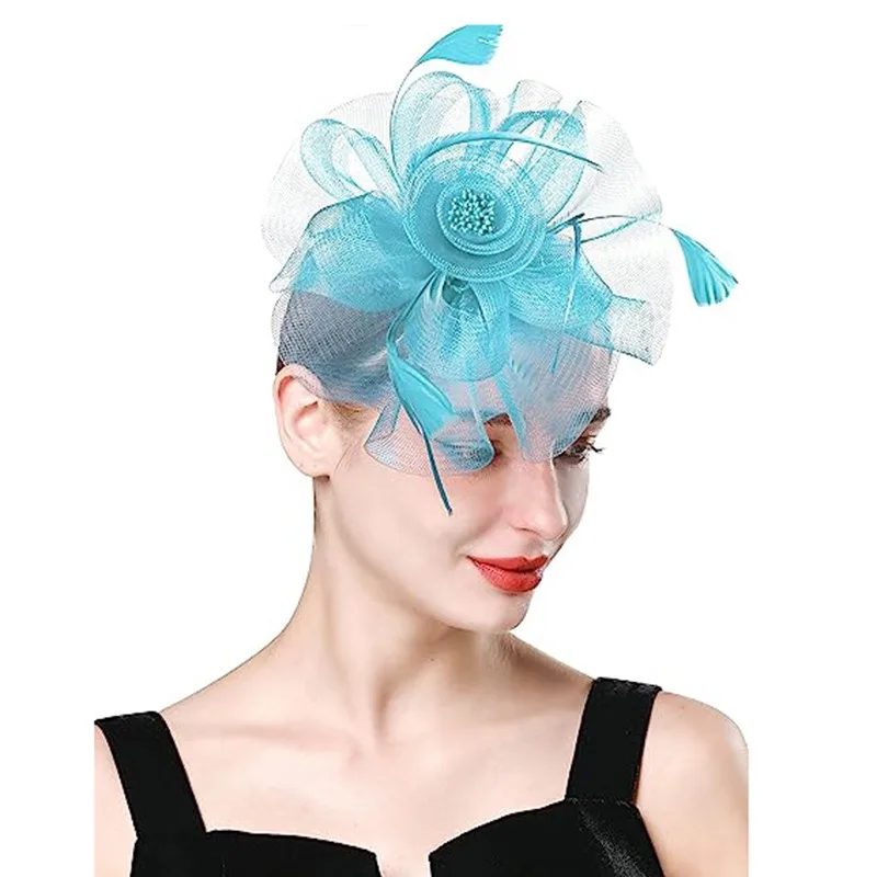 Fascinateur Derby en plumes de paupières pour filles, chapeau de mariée, vêtements de sauna pour spectacle, fête, événement, accessoires pour cheveux, bande de sauna, queue de poche, casquette de pilulier