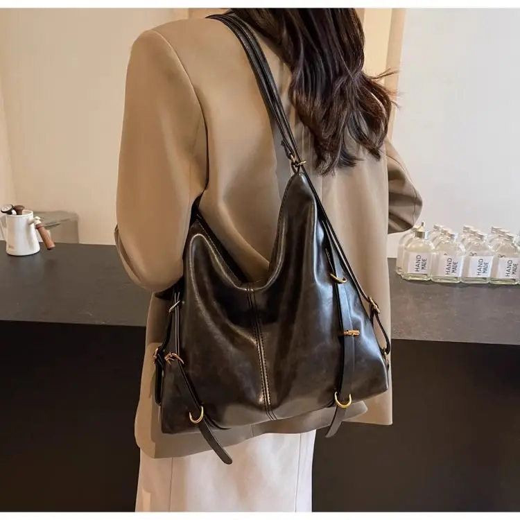 

Retro Casual Commuting Pure Color Multifunctional Large Capacity Single Shoulder Crossbody Tote Bag for Female Students