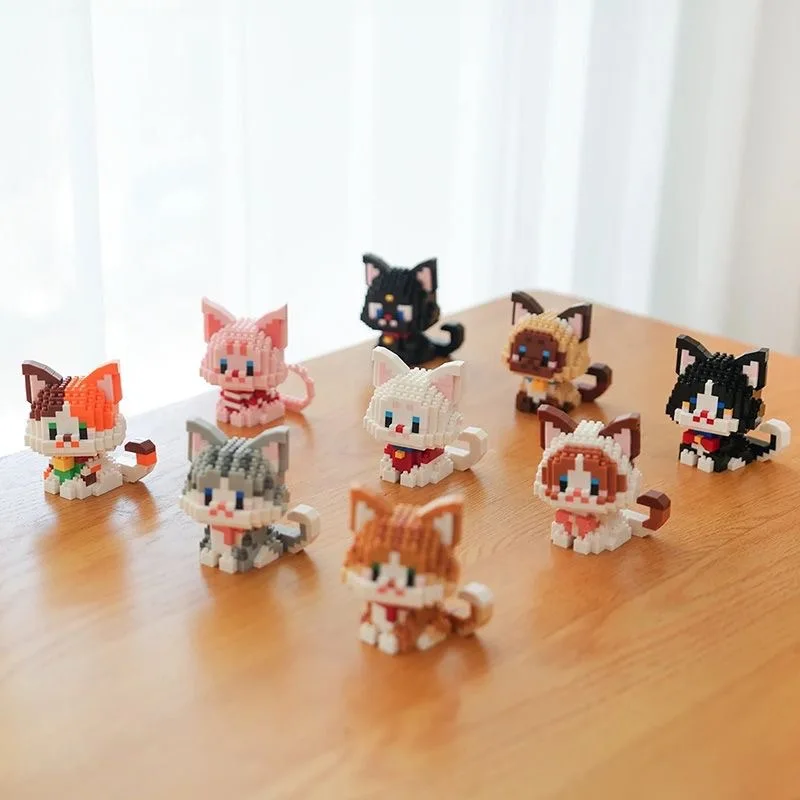 Assembleren Bouwstenen Speelgoed Schattige Kat Meow Serie Kleine Deeltje Kat Puzzels Bouwstenen Educatief Kinderen Blok Speelgoed