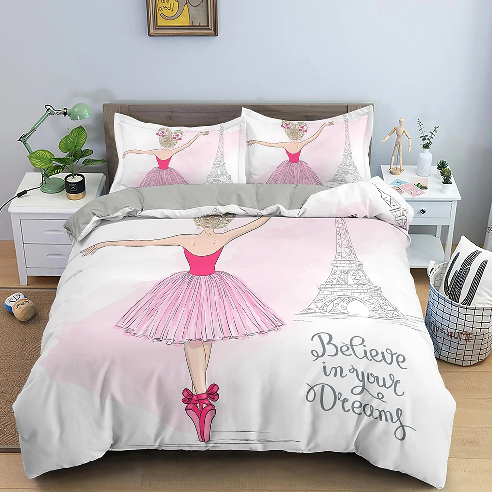 Dancing Girl Duvet Cover Ballet Girls Bedding Set Home Textile Bedclothes Soft Girly Comforter Cover Queen/King Size For Kids