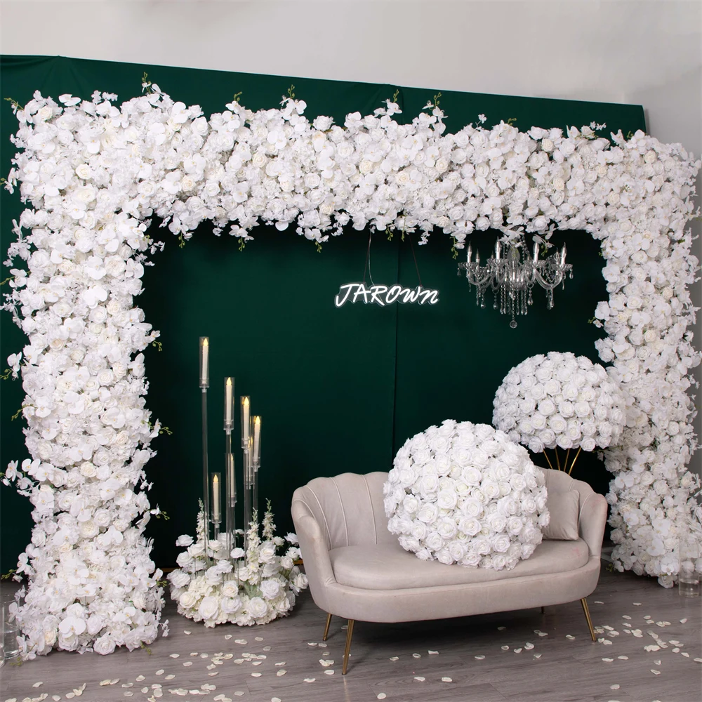 

Wedding Party Backdrop Decor, Pure White Rose, Phalaenopsis Flower Row, Floral Arrangement, Fleur Artificielle, Decoration Props