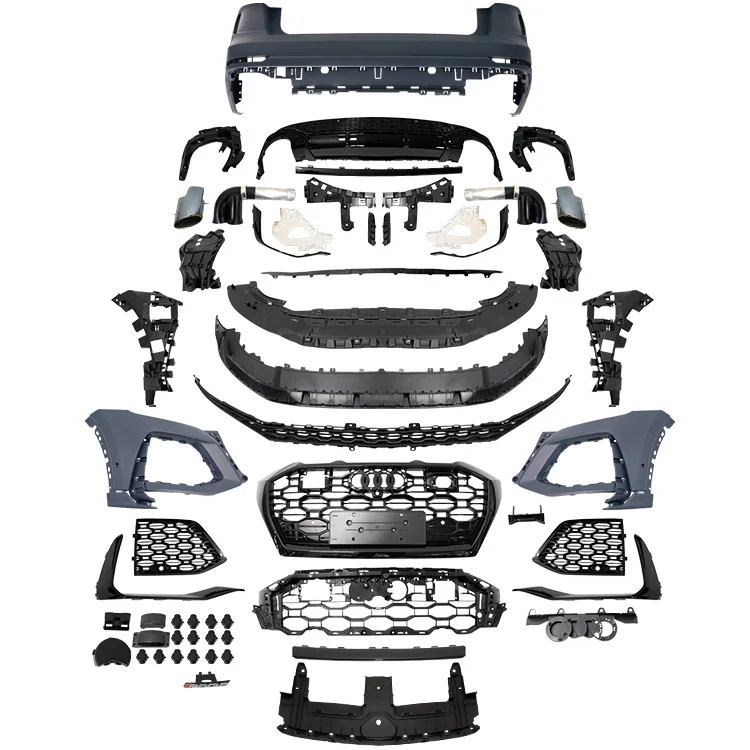 PP Material for Q8 upgrade RSQ8 body kit front car bumper lip with grill rear bumper diffuser and exhaust tips