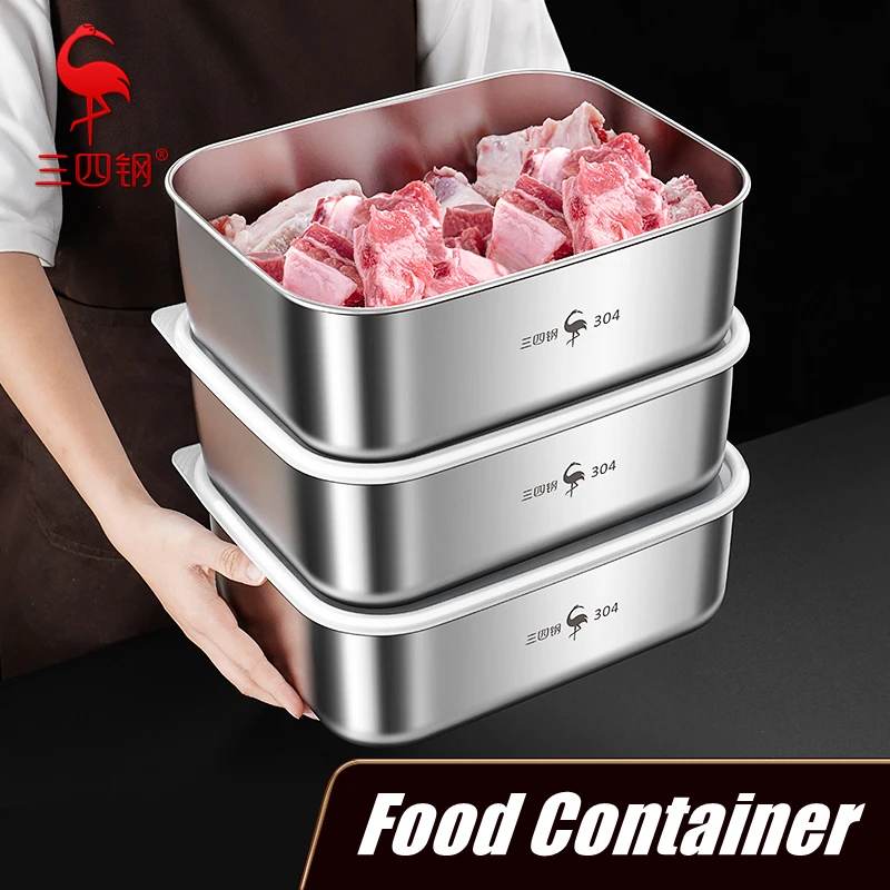 LFGB Certificated 304 Stainless Steel Food Ingredients Box 600ml-5500ml Food Container Microwave Oven Heating Plate Kitchen Tool