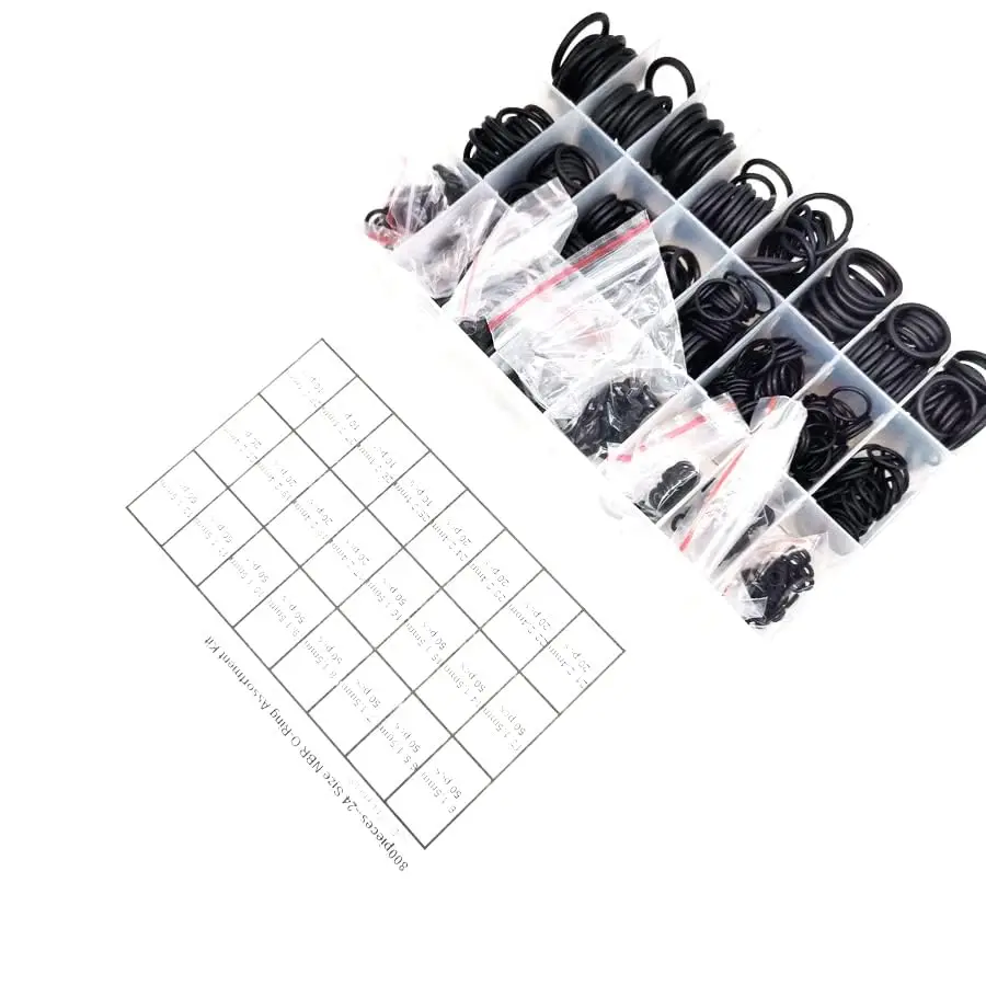 800Pcs Black Rubber O-Ring Assortment Set Gasket Seal Kit Washers 6-28mm 24 Size