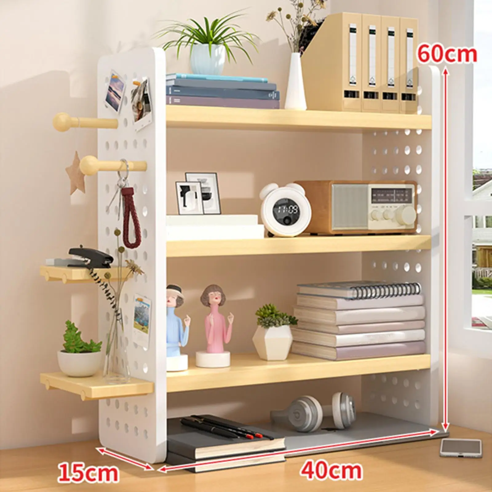 Desktop Organizer 3 Layer Space Saving Wood Simple Compact Book Stand Desktop Bookshelf for School Table Office Classroom Vanity