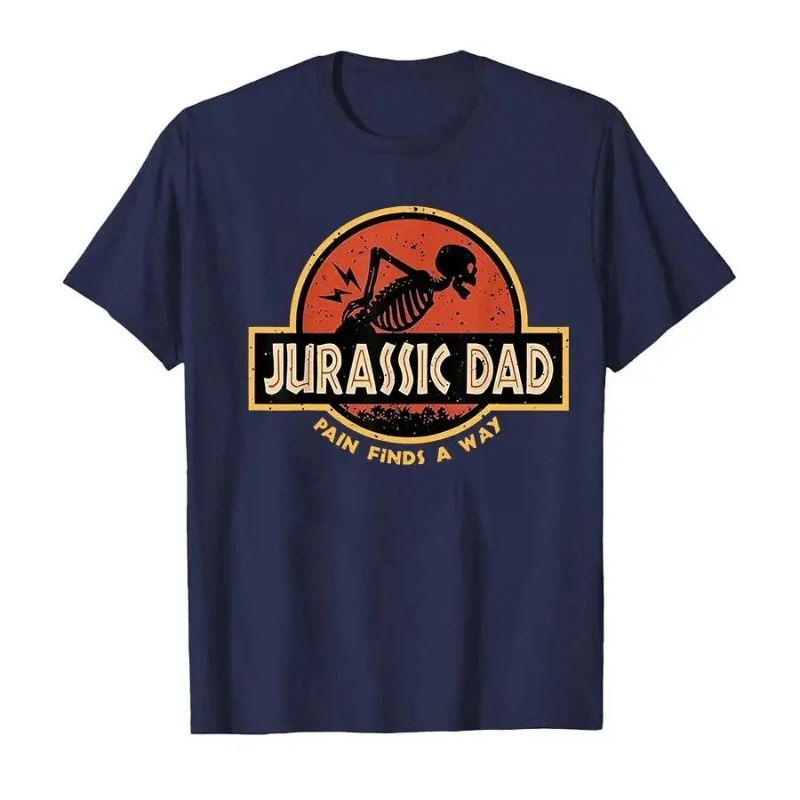Hot Sale Jurassic Dad Pain Finds A Way Funny Sarcastic Skeleton T-shirt For Men Women 100% Cotton TShirts Short Sleeve Tops P916