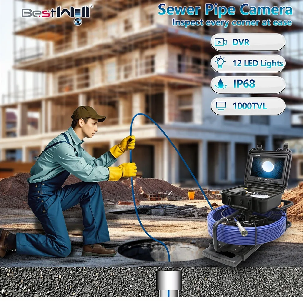 High Resolution Pipe Inspection Camera System Video Recording Endoscope Analog Sewer Camera 512 Hz Self-leveling Camera