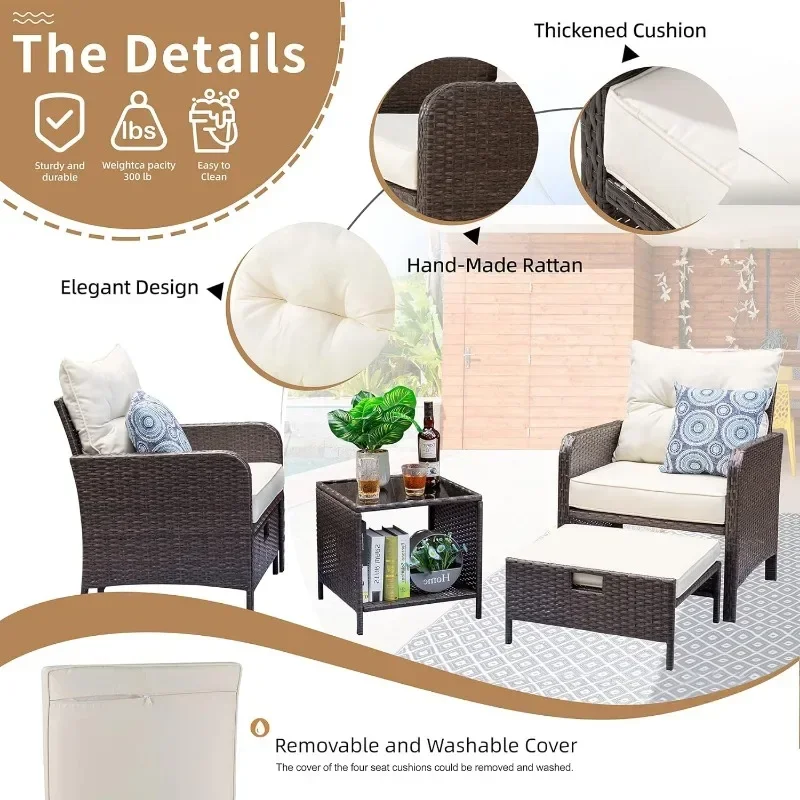 

Shunchi-Outdoor Wicker Patio Furniture Set, PE Rattan with Cushioned Patio Lounge Chairs, 19x25x45 inches, 5 PCs