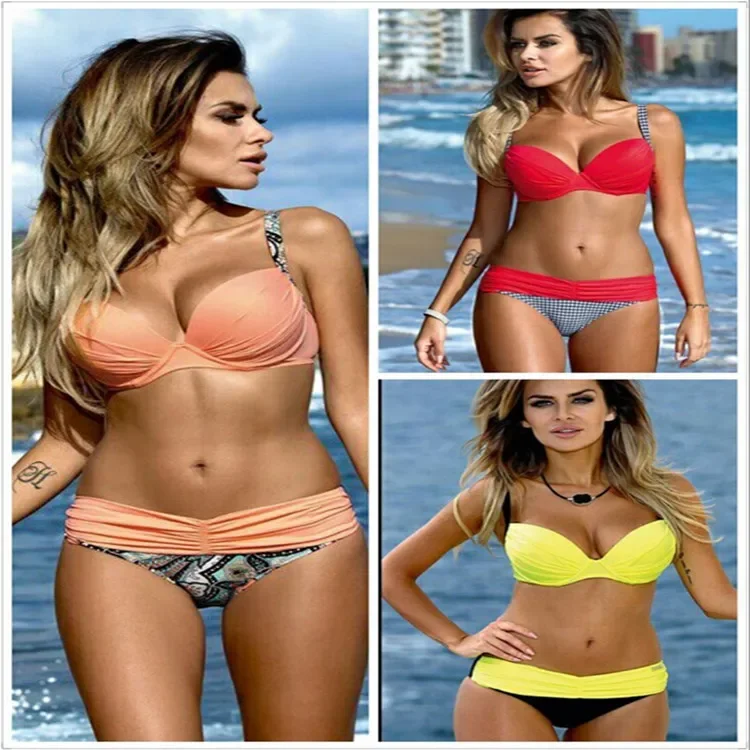 Sexy bikini feminino maiô push up banho abacaxi bandagem halter bandeau bikini conjunto praia maiô swim wear