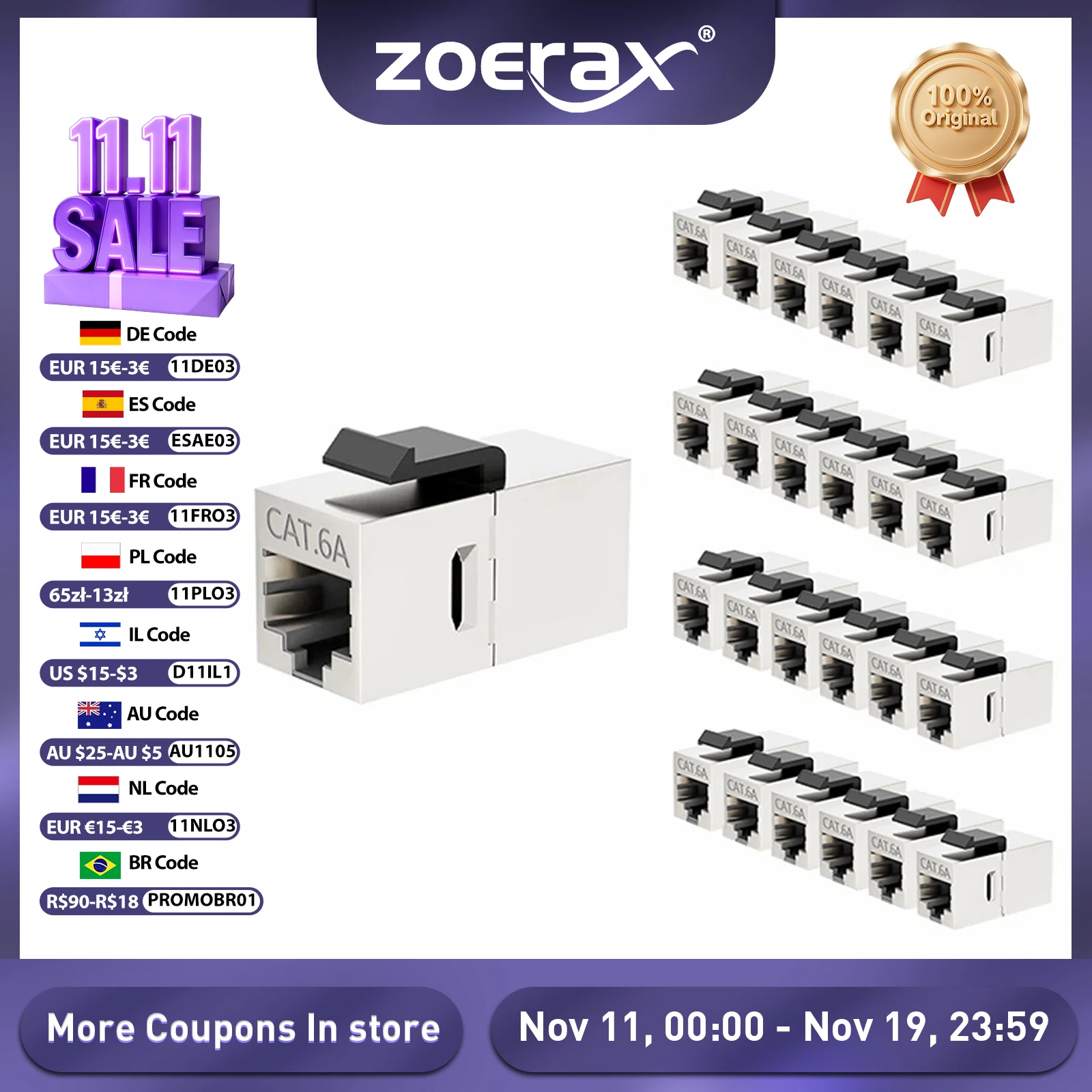 

ZOERAX CAT7 CAT6A CAT6 Coupler RJ45 Keystone Shielded Coupler, Shielded Female to Female RJ45 Inline Coupler Keystone Jack