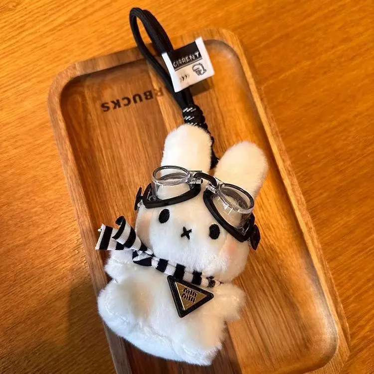Miffy Bag Pendant Kawaii Pilot Rabbit Keychain Access Card Girls Decoration Plush Doll Pendant Creative Cute Gift