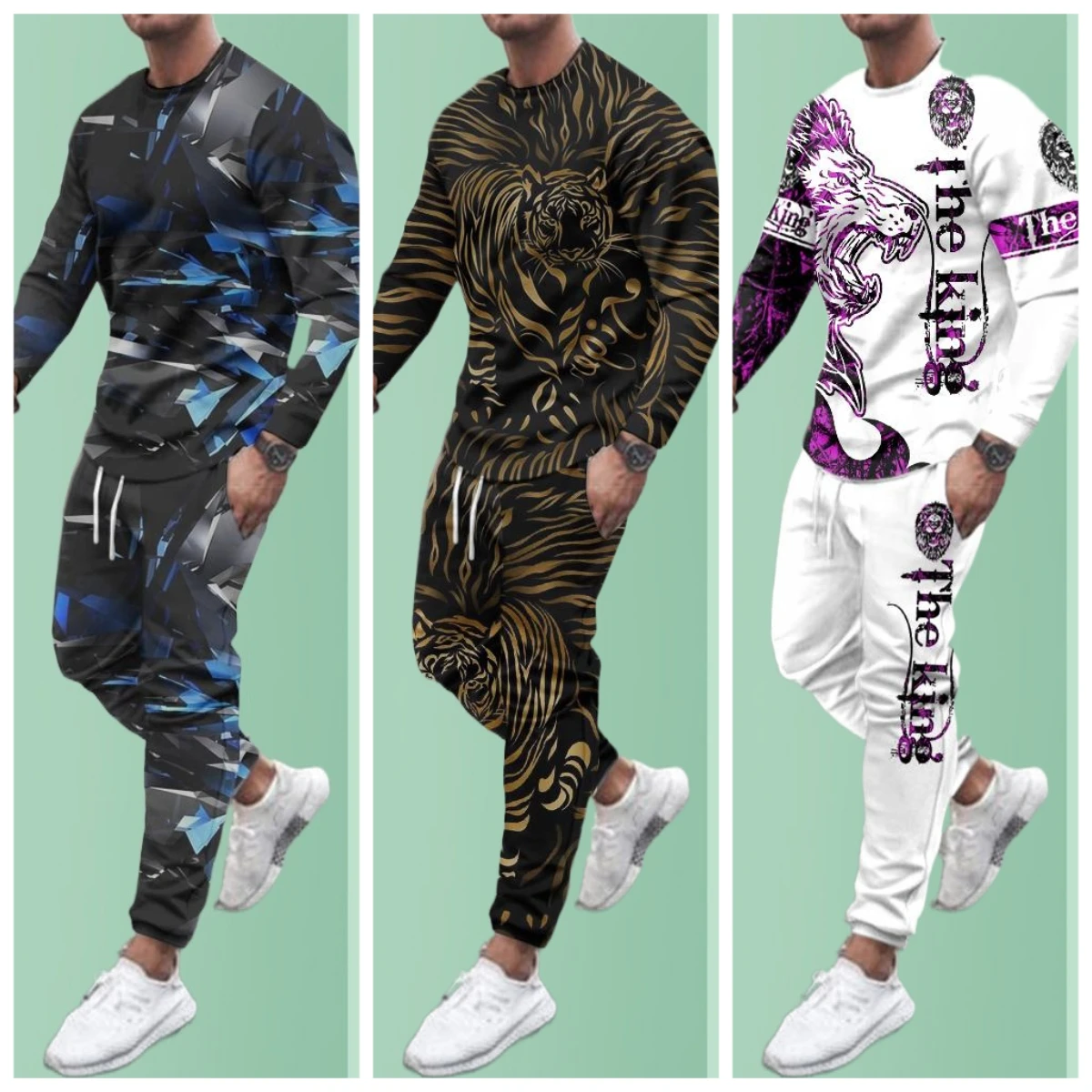 

25 Latest Explosive Suits 3D Printed Ethnic Style Hunting Graffiti Men's Fashion Trend Long Sleeve T-Shirt Pants Set for Adults
