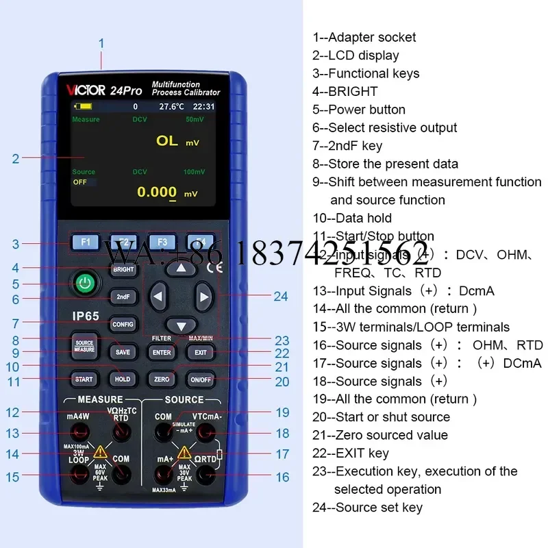 Wmwmnu for VICTOR 24Pro High Precision Digital Measurement Multifunction Process Calibrator 0.01 Percent Accuracy 5 Digits