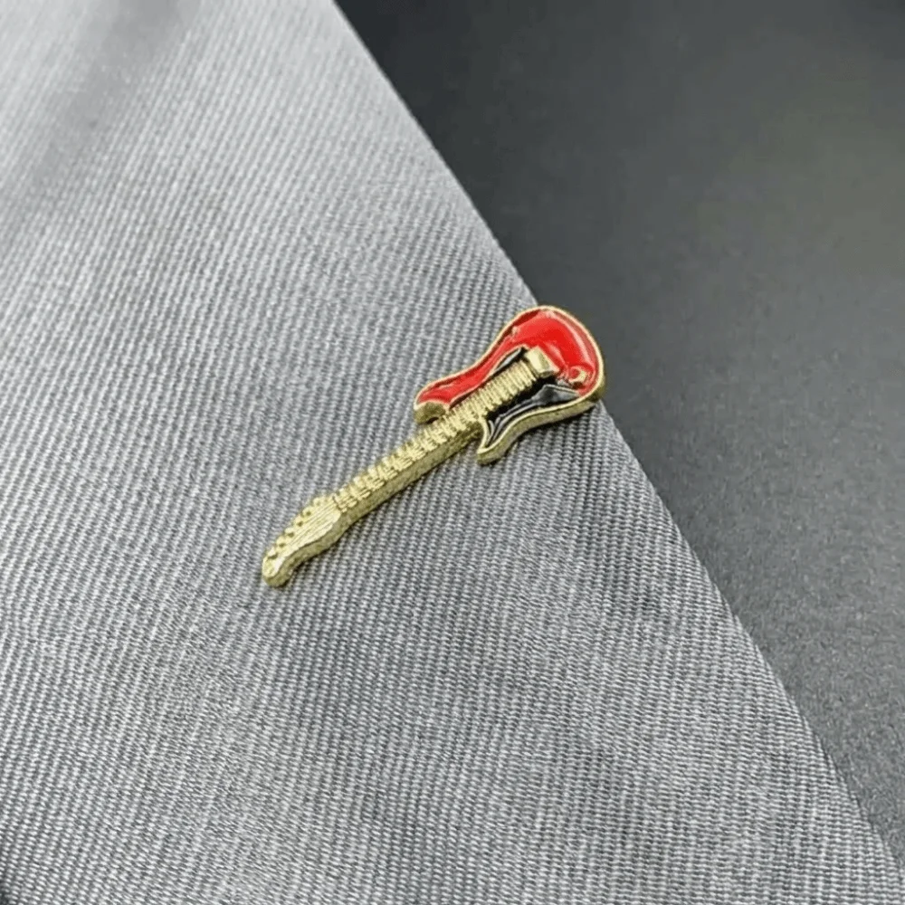 Creative Instrument Guitar Tie Clip Titanium Steel Hip Hop Music SeriesTie Pin Vintage Punk Necktie Buckle Concert