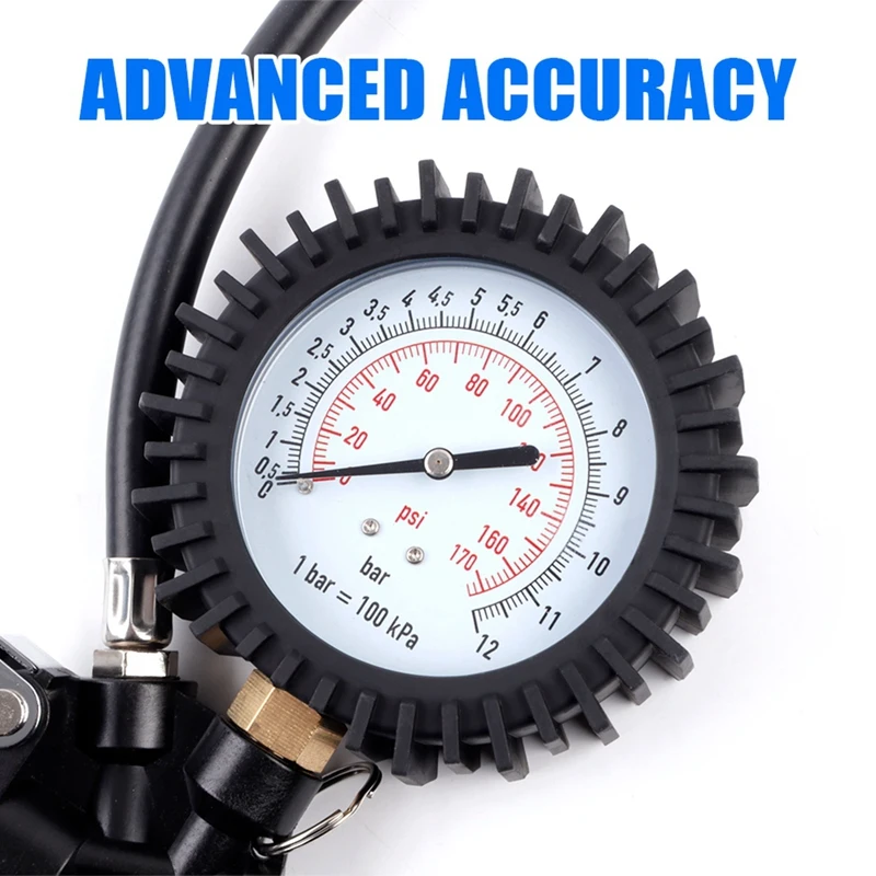 DT16 0-170Psi Tire Pressure Gauge with EU/US/JP Adapters Accurate Vehicle Tire Inflation Monitoring Tool