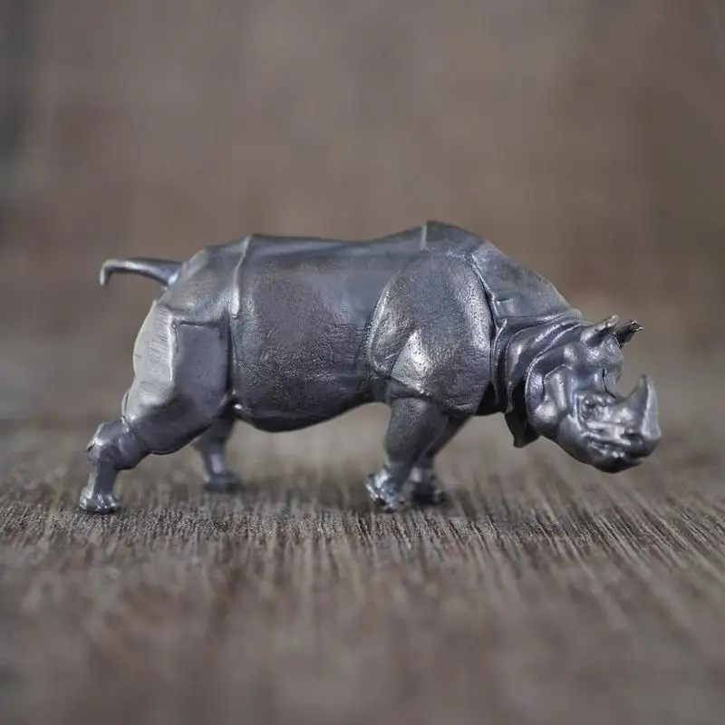 Brass Rhinoceros Figurines Desktop Ornaments Creative Copper Animal Miniatures Crafts Home Decoration Office Accessories