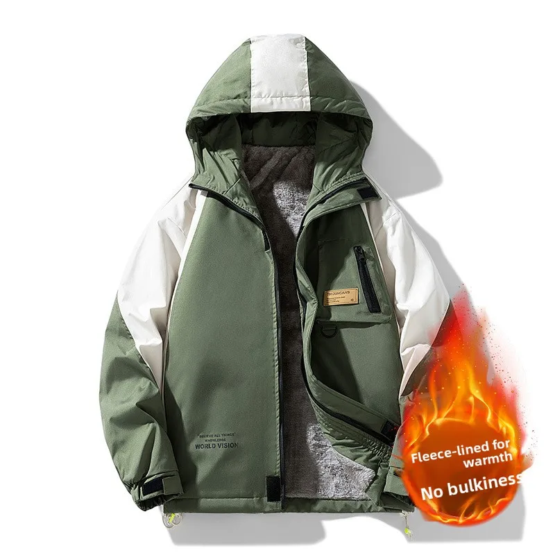 

2025 New Men's Hooded Color-Block Trendy Jacket, Loose Fit, Plus Size, Versatile Casual Coat