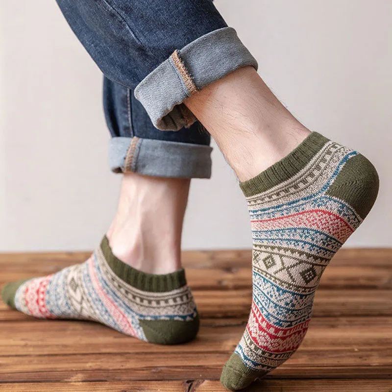 5 Pairs High Quality Spring And Autumn Men Socks Vintage Wool Cotton Comfortable Warm Breathable Ethnic Style And Ankle Socks