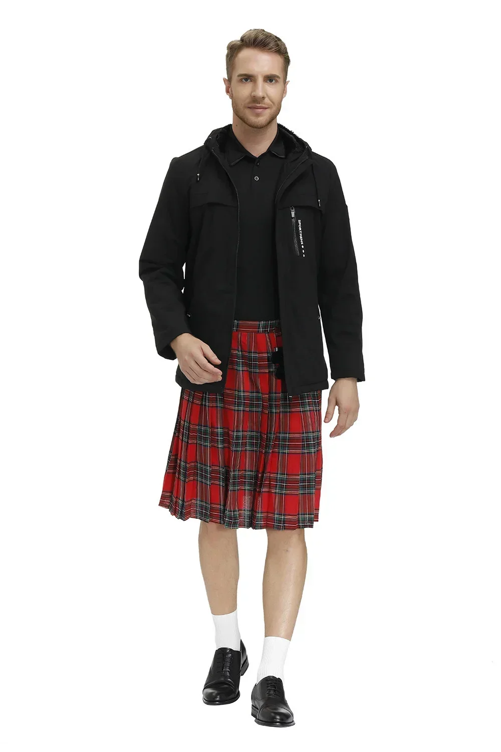 Men\'s Plaid Pleated Skirt Scottish Holiday Kilt Costume Traditional Costume Stage Performance Skirt Red Blue Green Brown