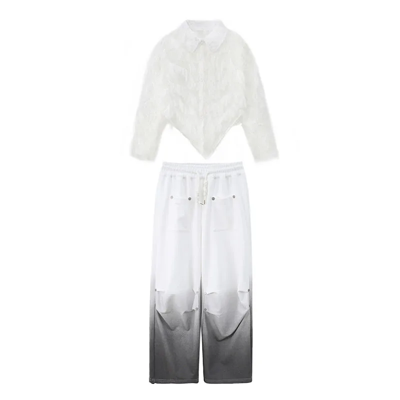 Kid Cute Hip Hop Clothing White Feather Shirt Crop Top Casual Wide Pleated Pants Mini Skirt for Girl Jazz Dance Costume Clothes - view 6