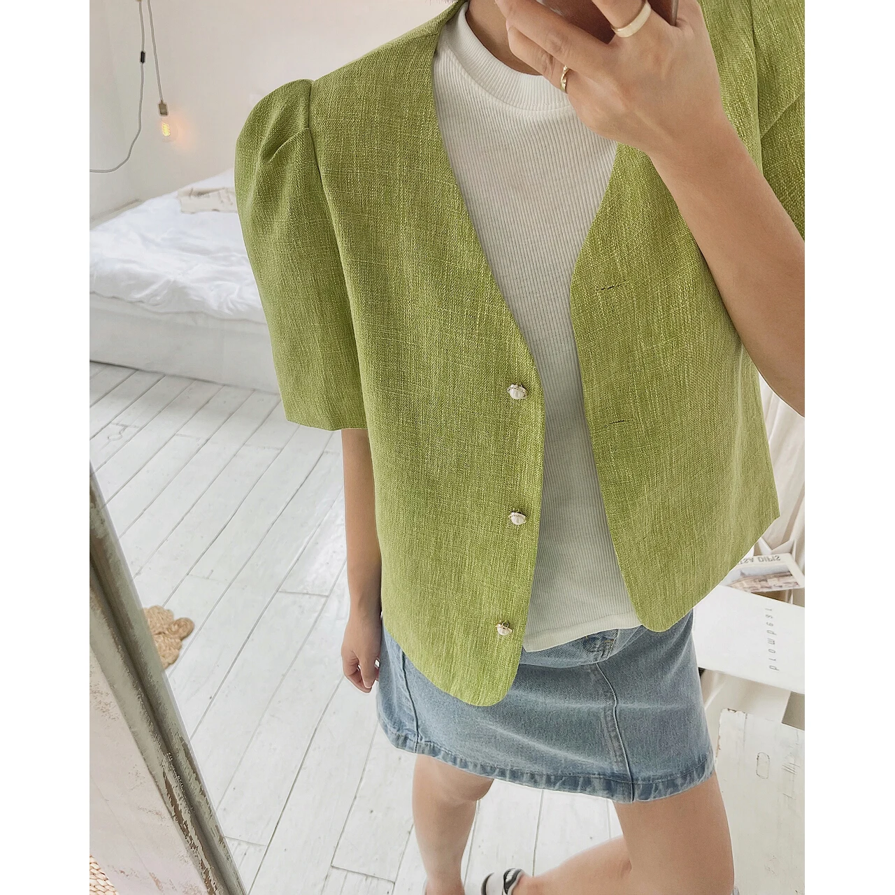 

2022 Cotton Linen Short Sleeve Jacket Blazer Dress Coat Clothes Summer Outfit Office Woman Fashion Oem Cheap Y2k Pink Green Suit