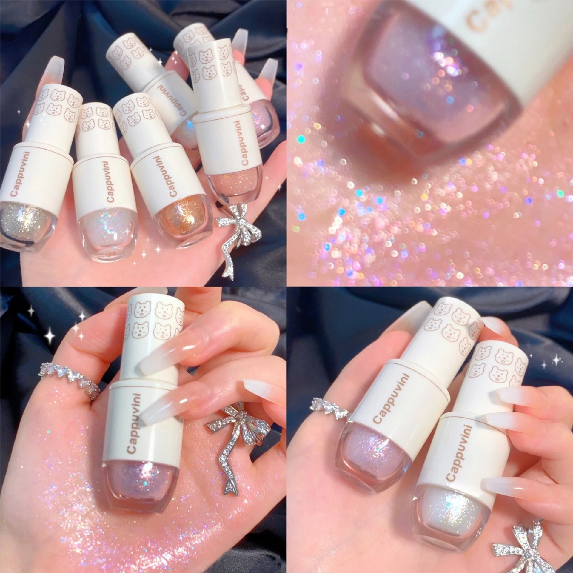 Liquid eyeshadow bear bowling sequin glitter easy to apply makeup improve complexion long-lasting waterproof mermaid pearl tears