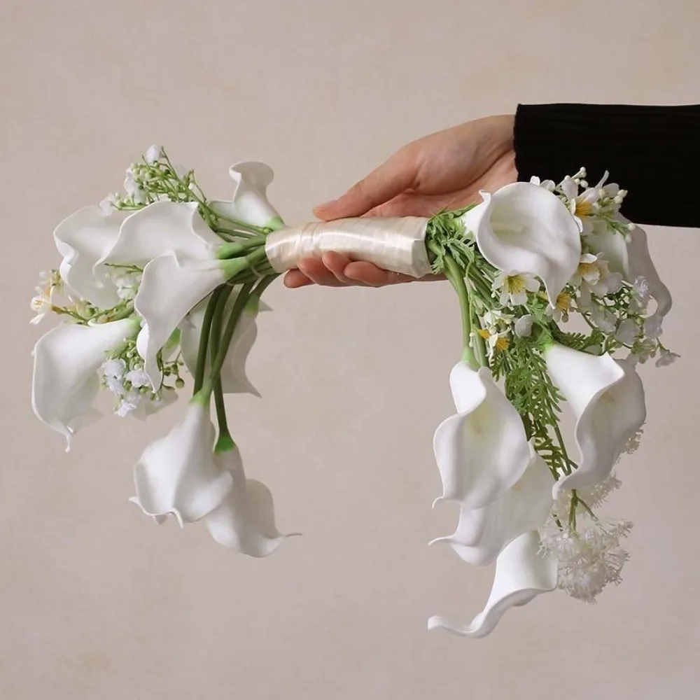 

White Calla Lily Tulip Bridal Wedding Bouquet for Wedding Accessories Women's 웨딩부케 꽃다발 Wedding Props