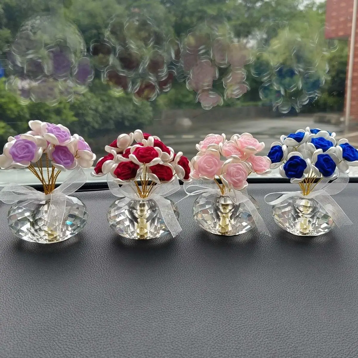 11 Flocking Rose Car Decor Crystal Base Dashboard Ornament Luxury TikTok Hot Sale