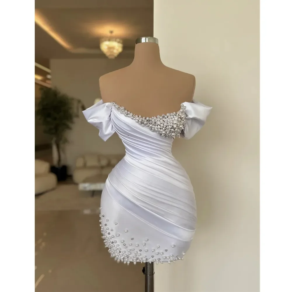 Robe de Bal Courte à Volants et Perles sur Mesure, Tenue de Cocktail à Manches Bouffantes, Éducative, pour Remise de Diplôme d'Anniversaire